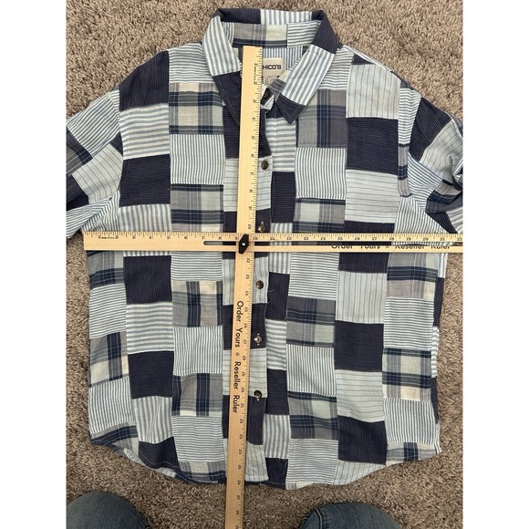 Women's Chico's Madrid Patchwork Cropped Button Up Shirt Size 2 (L-12) - Picture 8 of 8